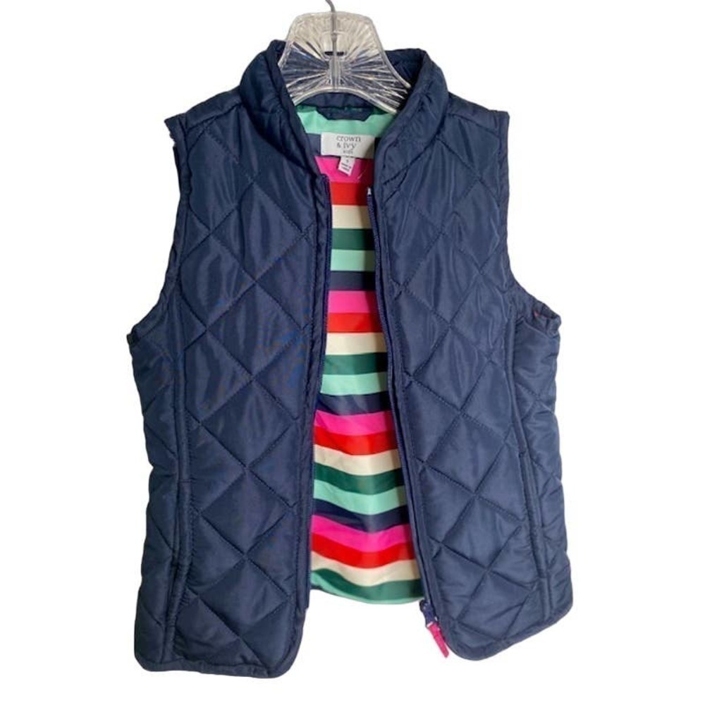 Crown & Ivey Girls Puffer Vest Navy Sz Small NWOTs